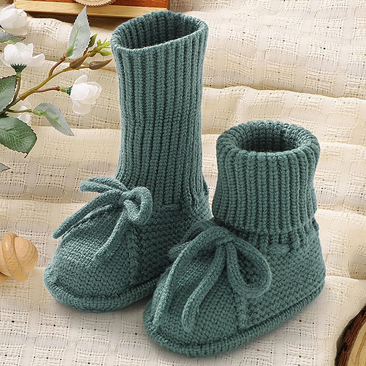 Baby Infant Soft Booties Knit Lace-Up Shoes Toddler Newborn Sock Shoes Breathable Comfy First Walking Boots Non Slip