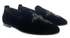 Dolce & Gabbana Men's Black Velvet Crystal Cross Loafers Slip-On  Shoes-EU40