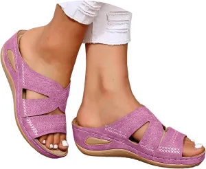 Eduavar Summer Sandals for Women, Orthopedic Sandals for Women Retro Sandals Open Toe Anti-Slip Comfy Walking Sandals