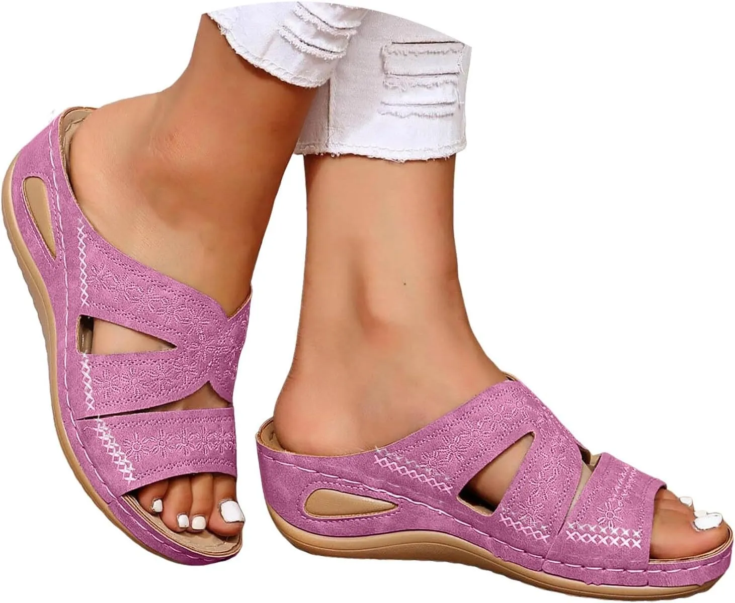 Eduavar Summer Sandals for Women, Orthopedic Sandals for Women Retro Sandals Open Toe Anti-Slip Comfy Walking Sandals