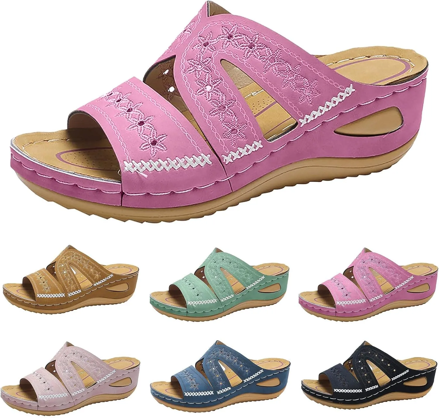 Eduavar Summer Sandals for Women, Orthopedic Sandals for Women Retro Sandals Open Toe Anti-Slip Comfy Walking Sandals