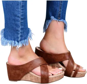 Eduavar Wedge Sandals for Women, Sandals Women Dressy Summer Ankle Strap Buckle Sandals Closed Toe Wedge Sandals