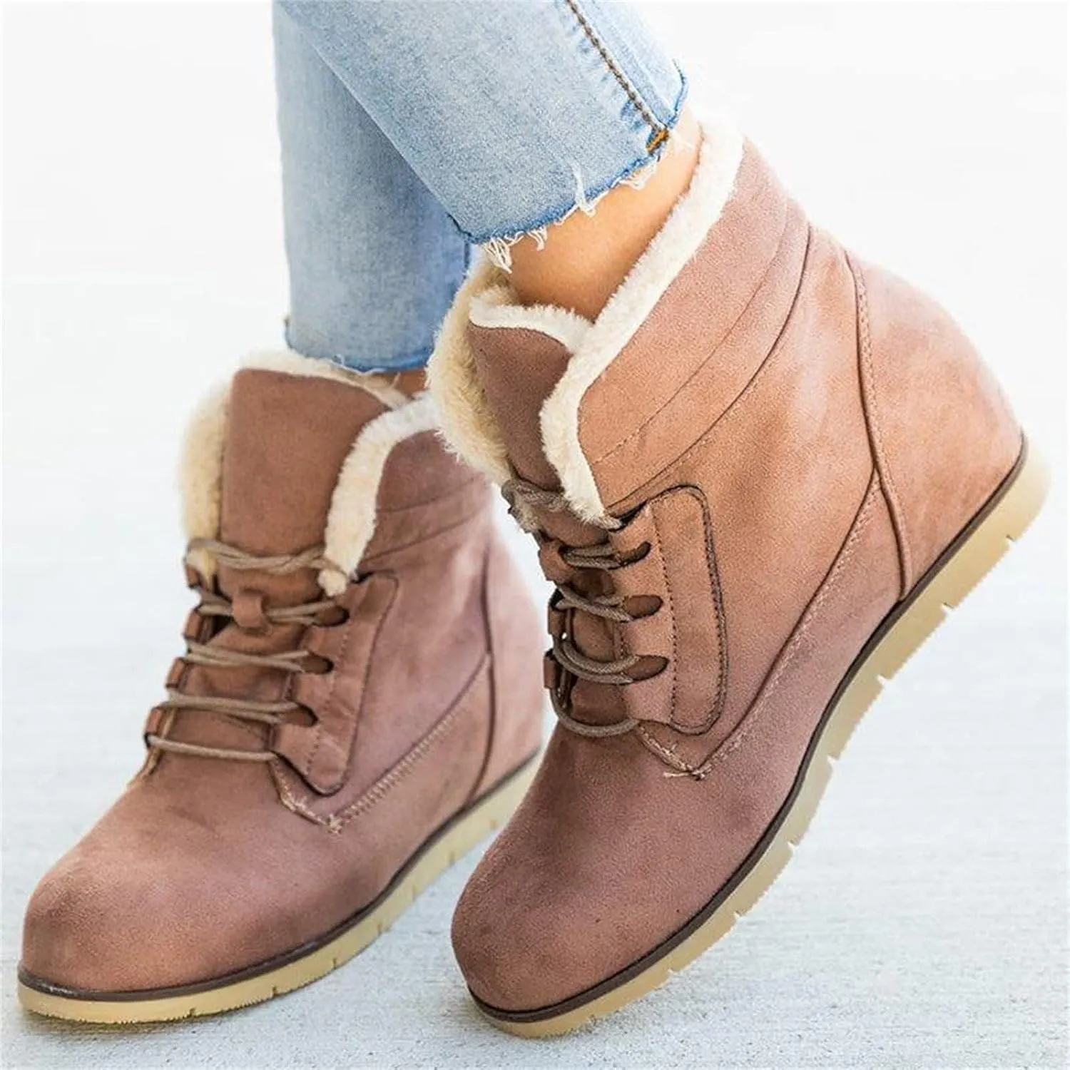 Ladmiple Snow Boots For Women Wide Width Lace Up Winter Boots Warm Ankle Booties Fashion Fur Lined Outdoor Combat Shoes