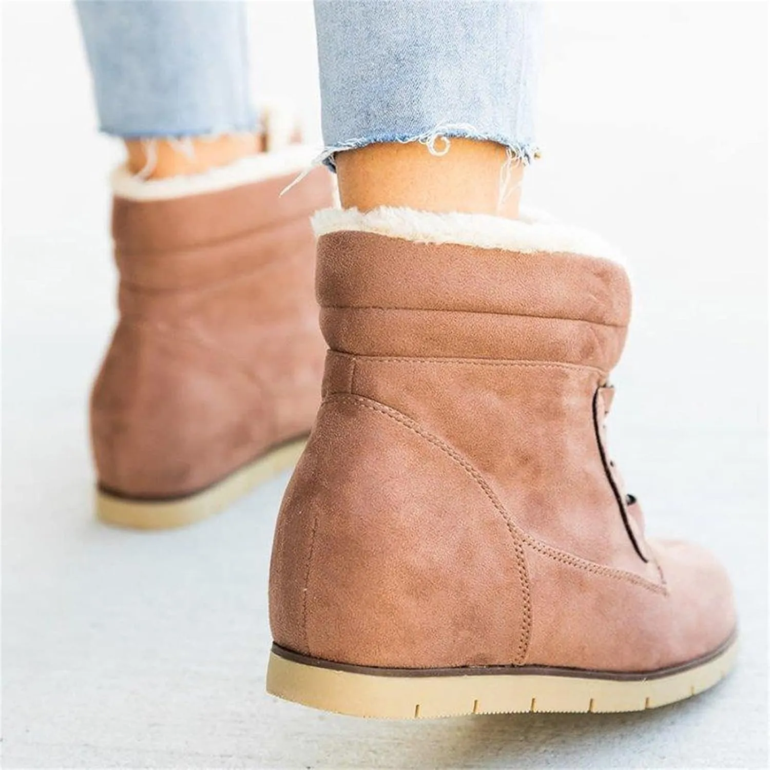 Ladmiple Snow Boots For Women Wide Width Lace Up Winter Boots Warm Ankle Booties Fashion Fur Lined Outdoor Combat Shoes