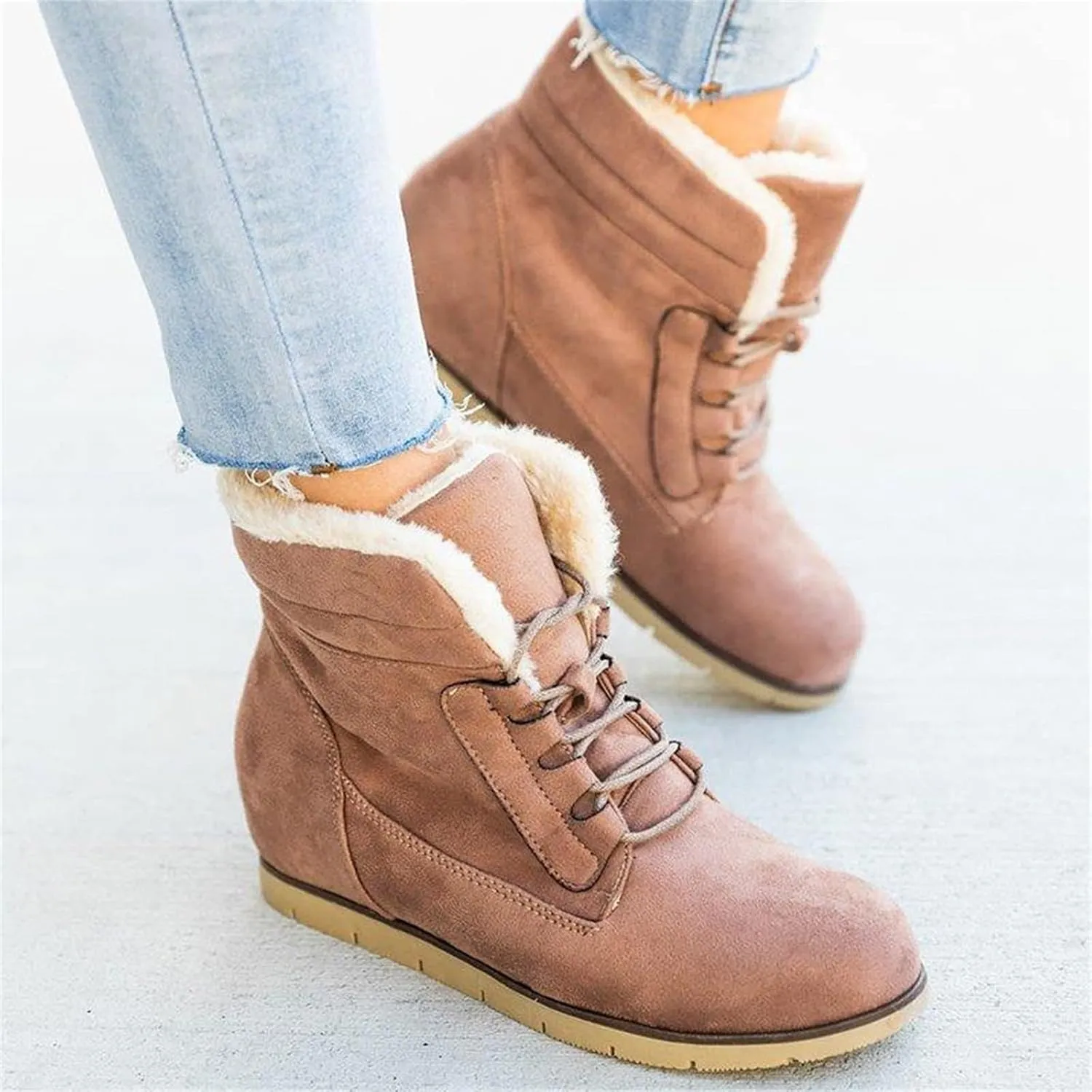 Ladmiple Snow Boots For Women Wide Width Lace Up Winter Boots Warm Ankle Booties Fashion Fur Lined Outdoor Combat Shoes