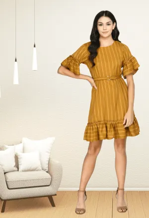 Plus Size Mustard Striped A line Dress
