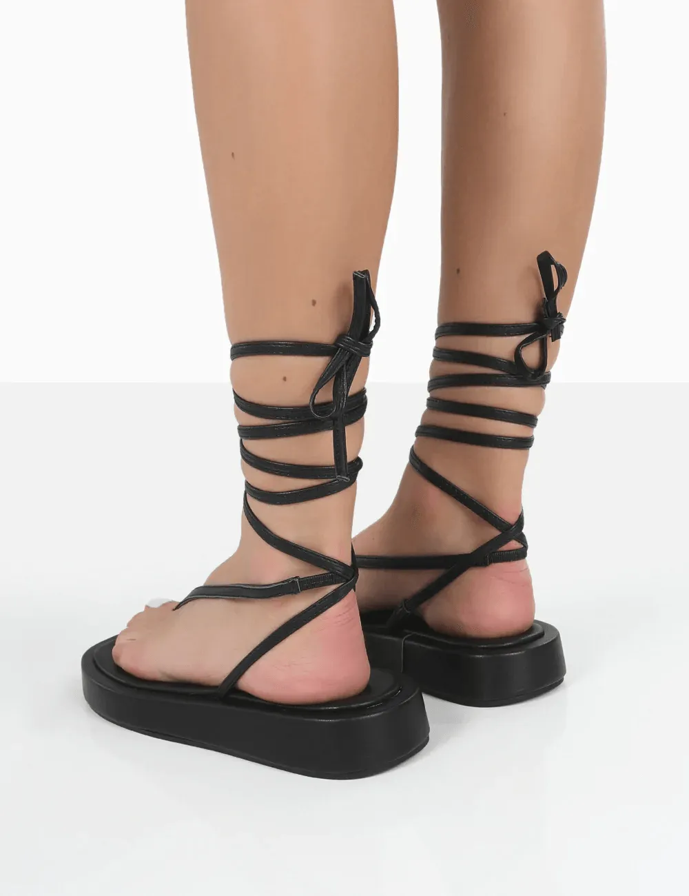 PUBLIC DESIRE -  BEACH BABE BLACK LACE UP TOE THONG