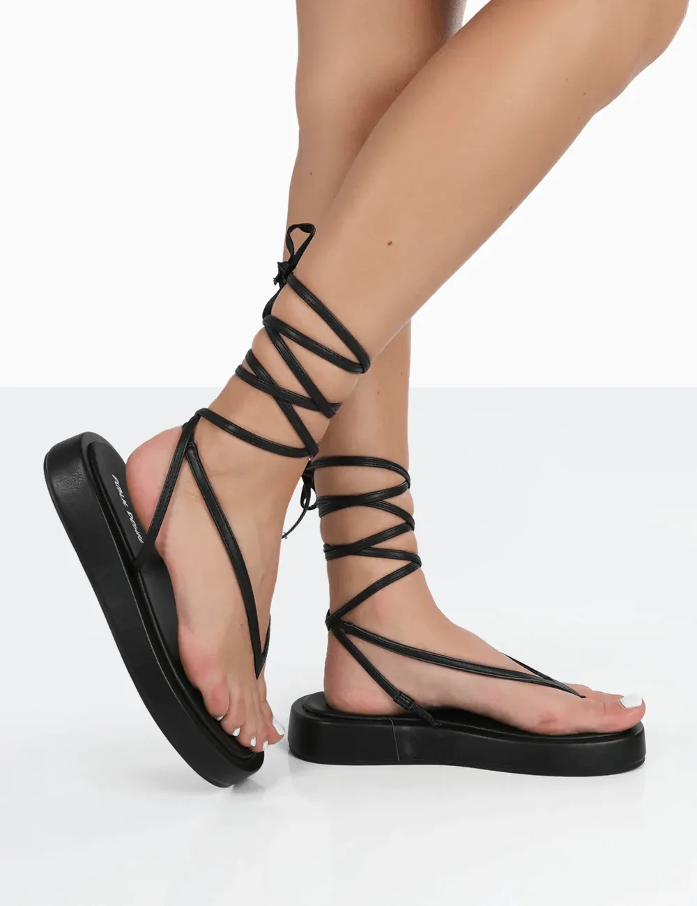 PUBLIC DESIRE -  BEACH BABE BLACK LACE UP TOE THONG